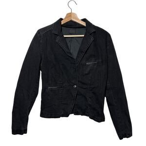 Vtg Diesel G-Baster Black Denim Jacket w/ Leather Trim Lined Single Button S Y2K
